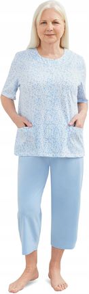 Piżama Damska 3XL Niebieska Rozpinana Krótki Rękaw Krótkie Spodnie Bawełna