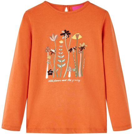 Koszulka dziecięca z długimi rękawami, w kwiaty, palony pomarańcz, 128