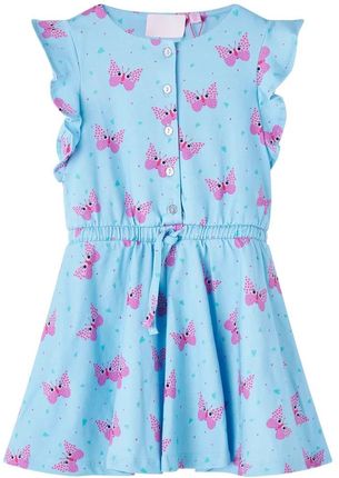 Sukienka dziecięca na guziki, bez rękawów, w motyle, niebieska, 128