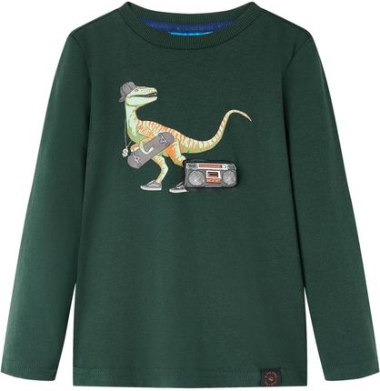 Koszulka dziecięca z długimi rękawami, dinozaur, ciemnozielona, 140