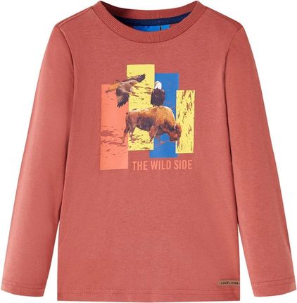 Koszulka dziecięca z długimi rękawami, bizon i ptaki, kolor henny, 128