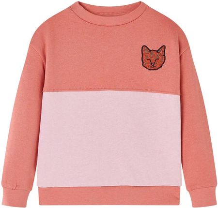Bluza dziecięca z blokami kolorów i kotkiem, różowa, 140
