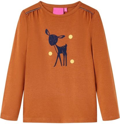 Koszulka dziecięca z długimi rękawami, z jelonkiem, koniakowa, 128