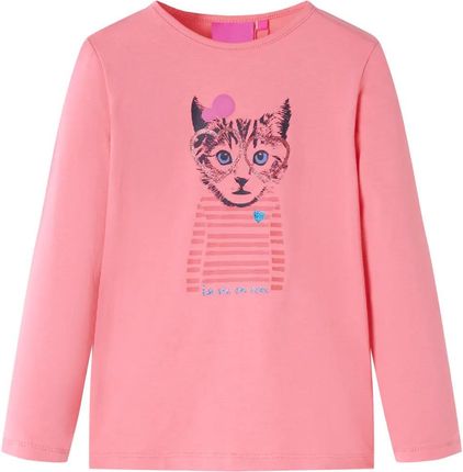 Koszulka dziecięca z długimi rękawami, z kotem, różowa, 104