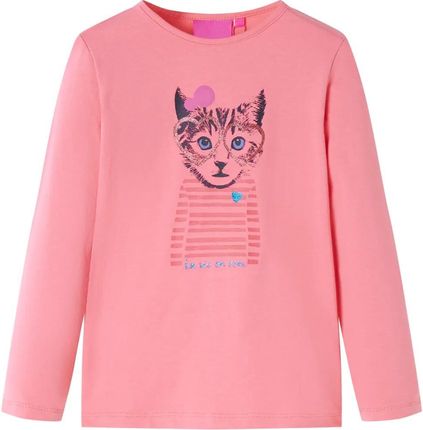 Koszulka dziecięca z długimi rękawami, z kotem, różowa, 140