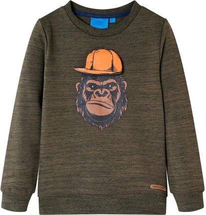 Bluza dziecięca z nadrukiem goryla, ciemne khaki, melanż, 92