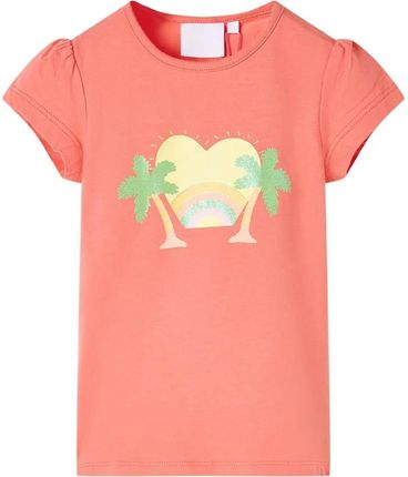 Koszulka dziecięca z nadrukiem tęczy i palm, koralowa, 128