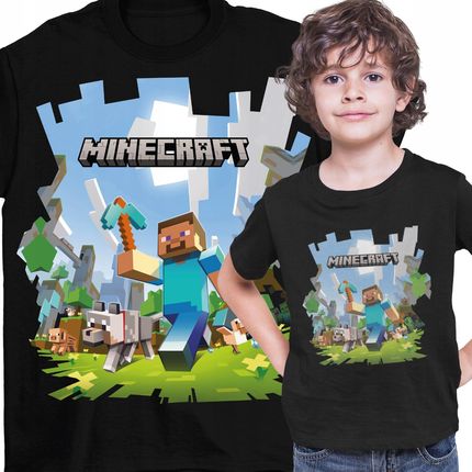 T-shirt Koszulka Dziecięca Minecraft Przygoda Czarna 140 146