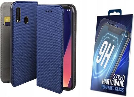 Martech Etui Z Klapką Do Samsung Galaxy A20E Niebieski Smart Magnet Szkło Na Ekran