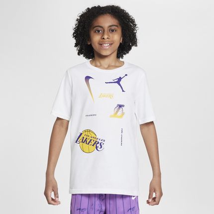 T-shirt dla dużych dzieci Jordan NBA Max90 Los Angeles Lakers Courtside Statement Edition - Biel