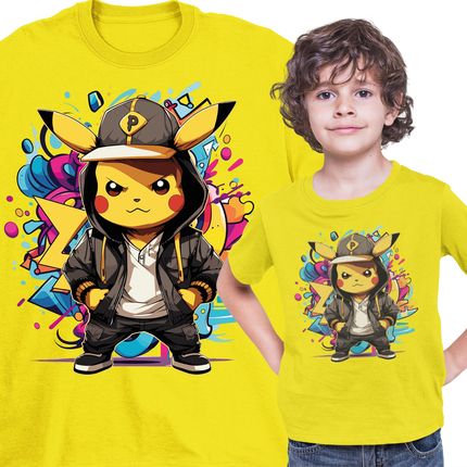 T-shirt Koszulka Dziecięca Bawełna Bajka Pokemon Pikachu Żółta 104 110