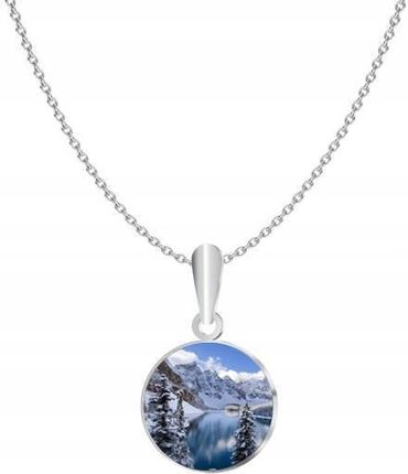Naszyjnik Srebrny Góry Jezioro Foto Biżuteria Prezent Łańcuszek 925 GRAWER GRATIS