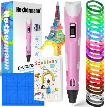 Heckermann Zestaw Długopis Drukarka 3D 3041-2Y Różowy + Filament 115m + Książka + Szablon 17x17cm
