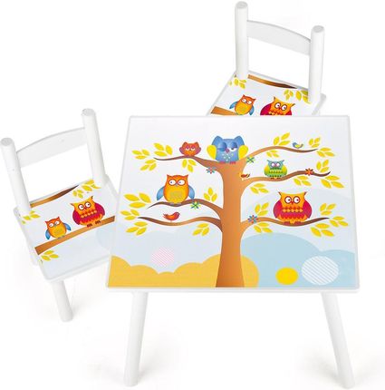 Stolik Dla Dzieci 60X60X42Cm W Zestawie Z Dwoma Krzesełkami Sowy