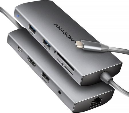 Axagon HMC-8HLSA Wieloportowy hub USB-C 3.2 Gen 1 hub, 3x USB-A + 4K/30Hz HDMI + SD/microSD, GLAN, Audio, PD 100W, 20cm USB-C kabel (HMC8HLSA)