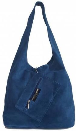 Worek zamszowy Shopper Bag , Włoska skórzana torba XL A4 Blue Jeans W456BS3