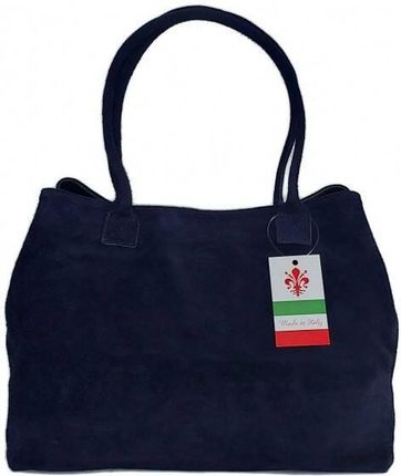 Duża włoska torba XL- A4 , worek na ramię , zamsz naturalny Vera Pelle ,Granatowa WGXL5BS