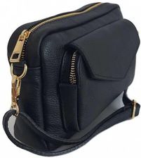 Zdjęcie Urocza Włoska skórzana listonoszka Vera Pelle , pojemna złote okucia Czarna MCZ45N - Malbork