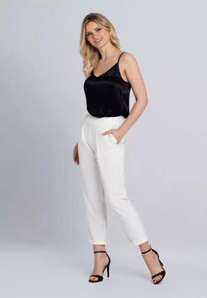Eleganckie spodnie cygaretki w kolorze beżowym (Ecru, XL)