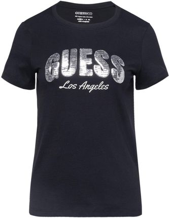 Damska Koszulka z krótkim rękawem Guess SS RN Sequins Logo Tee W4Gi31I3Z14-Jblk – Czarny