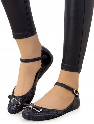 Baleriny damskie czarne balerinki meliski gumowe obuwie 14884 rozmiar 37