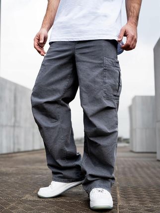 Spodnie Męskie Materiałowe Baggy Bojówki Szerokie Modne Szare Jigga Wear XL