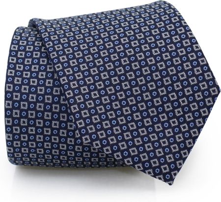 Granatowy krawat męski w geometryczny wzór - kwadraty, kropki AD5