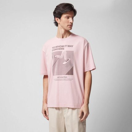 Męski t-shirt oversize z nadrukiem Outhorn OTHWSS24TTSHM1501 - różowy
