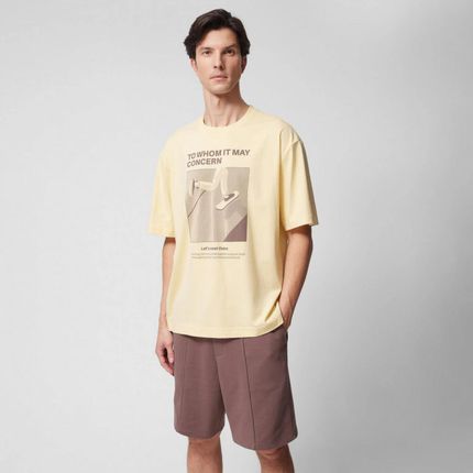 Męski t-shirt oversize z nadrukiem Outhorn OTHWSS24TTSHM1501 - żółty