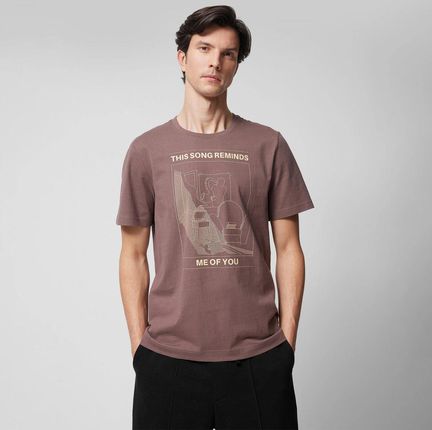 Męski t-shirt z nadrukiem Outhorn OTHWSS24TTSHM1500 - brązowy