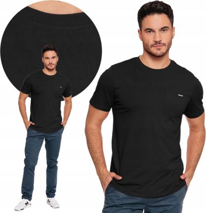 T-Shirt Koszulka Męska Bawełniana z Kieszonką Krótki Rękaw Czarna Moraj M