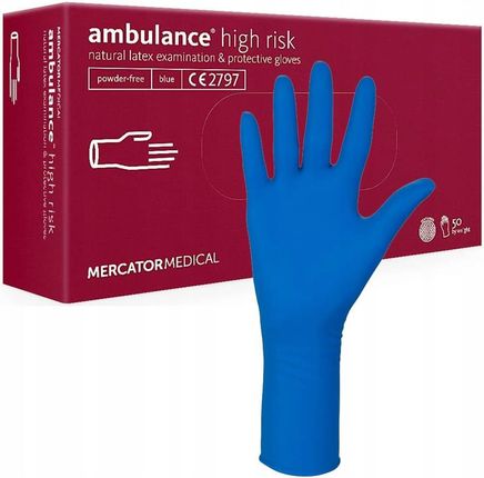 Zarys Rękawiczki Lateksowe Bezpudrowe Ambulance High Risk 50Szt-Rd10011004-L