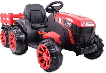 Import Super-Toys Wielki Traktor Na Akumulator Z Przyczepą "Power 06" Miękkie Siedzenie/Wh-777 Czerwony