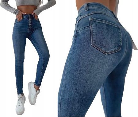 Jeansy spodnie damskie wyszczuplające modelujące push up na guziki S/36