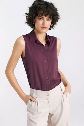Bluzka damska bez rękawów zapinana na guziki (Śliwkowy, XL)