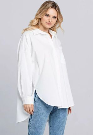 Oversizowa koszula damska o asymetrycznym kroju (Biały, Uniwersalny)