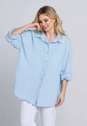 Oversizowa koszula damska o asymetrycznym kroju (Błękitny, Uniwersalny)