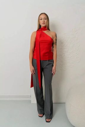 Elegancka bluzka damska na jedno ramię (Czerwony, XS)