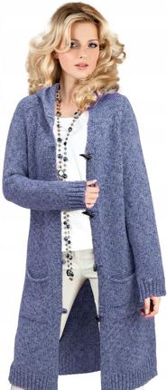 Mikos długi damski sweter kardigan z kapturem 905 niebieski melanż L