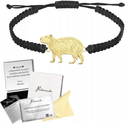 Bransoletka Złota Kapibara Makrama Biżuteria Prezent 925 GRAWER GRATIS