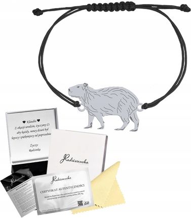 Bransoletka Srebrna Kapibara Sznurek Biżuteria Prezent GRAWER GRATIS