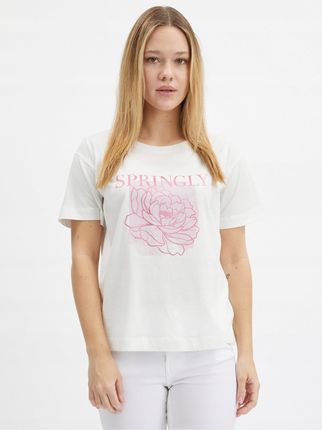 Kremowy t-shirt damski Orsay