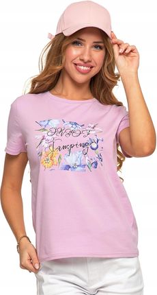 T-shirt Koszulka Damska Bawełniana W Kwiaty Bluzka Glamour Moraj Różowa 3XL