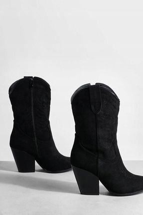 Kozaki Kowbojki Haft Evk NG8__37 Ideal Shoes Czarne Krótkie