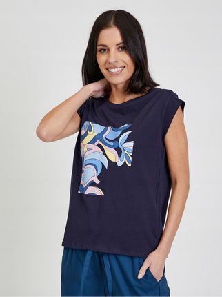 Granatowy t-shirt damski Orsay
