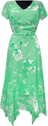 Sukienka Długa Do Kostek Suknia Krótki Rękaw Kwiaty Zielona 36 MODEL:436