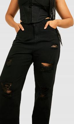 Boohoo NG2 xaz czarne spodnie jeansowe dziury przetarcie XXL