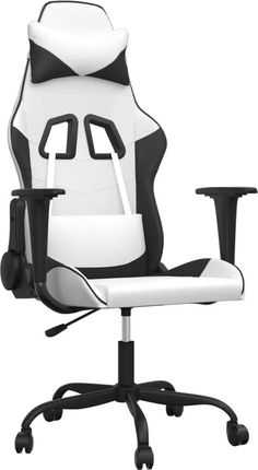 vidaXL Masujący fotel gamingowy, biało-czarny, sztuczna skóra 345409