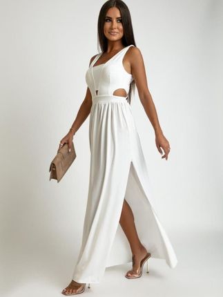 Maxi sukienka z wycięciami biała AZR222
