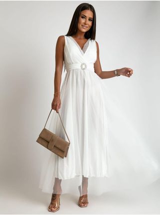 Biała maxi sukienka z tiulem AZR9075